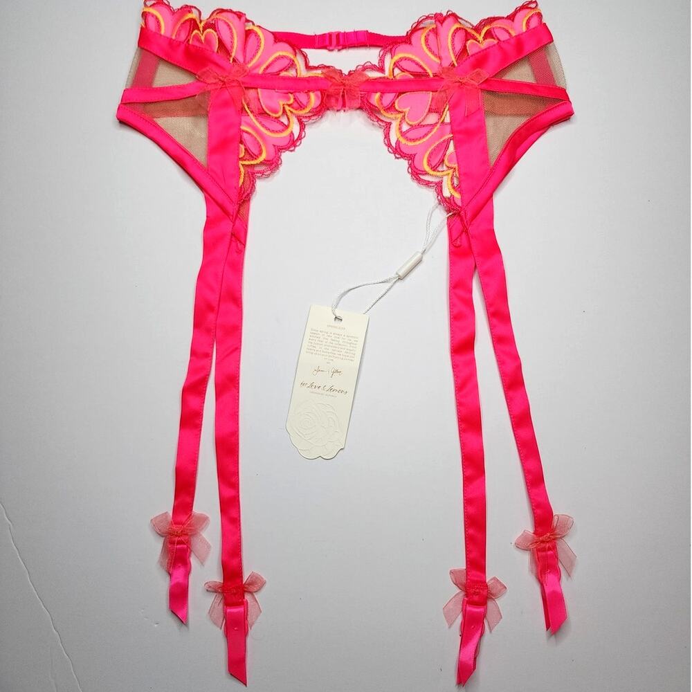 For Love & Lemons Graphic Hearts Garter Embroidered Lingerie Victoria's Secret - Picture 2 of 12